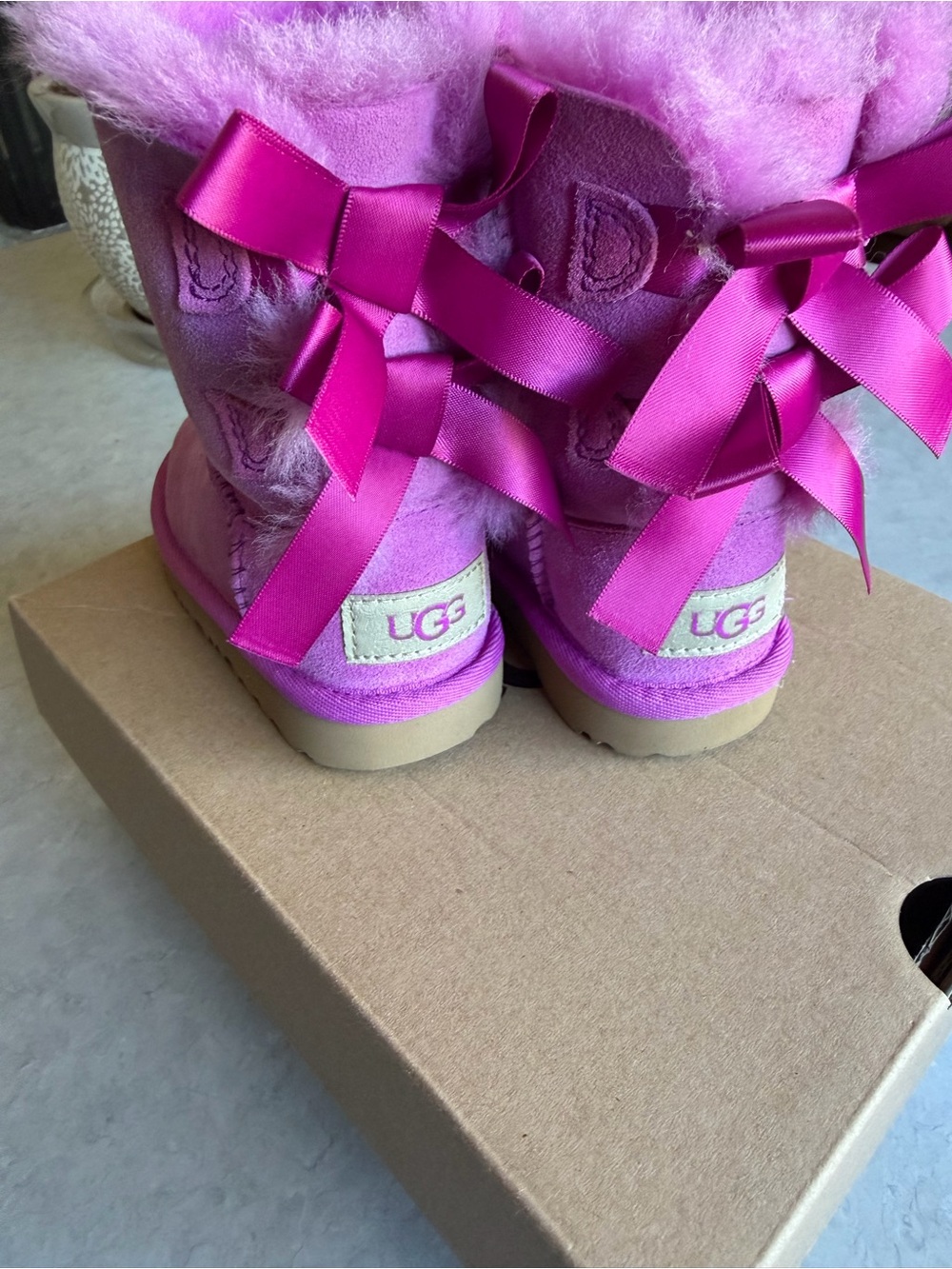 UGG Kids Hot Pink Suede Bow-Back Boot